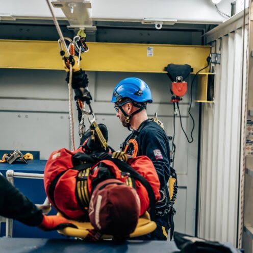 Training Manager and Technician carrying our On Site Rescue Drill Training with a casualty.